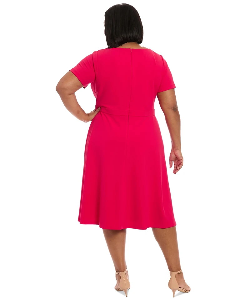 London Times Plus Tie-Neck Fit & Flare Dress