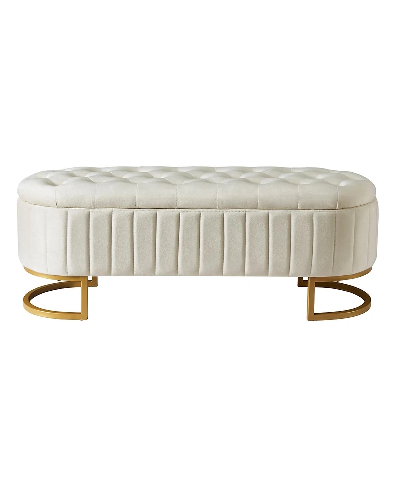 Elegant Velvet Upholstered Storage Ottoman Bench with Sturdy Metal Legs for Bedroom or Living Room-The Pop Home