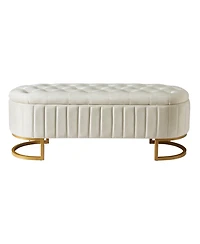 Elegant Velvet Upholstered Storage Ottoman Bench with Sturdy Metal Legs for Bedroom or Living Room-The Pop Home