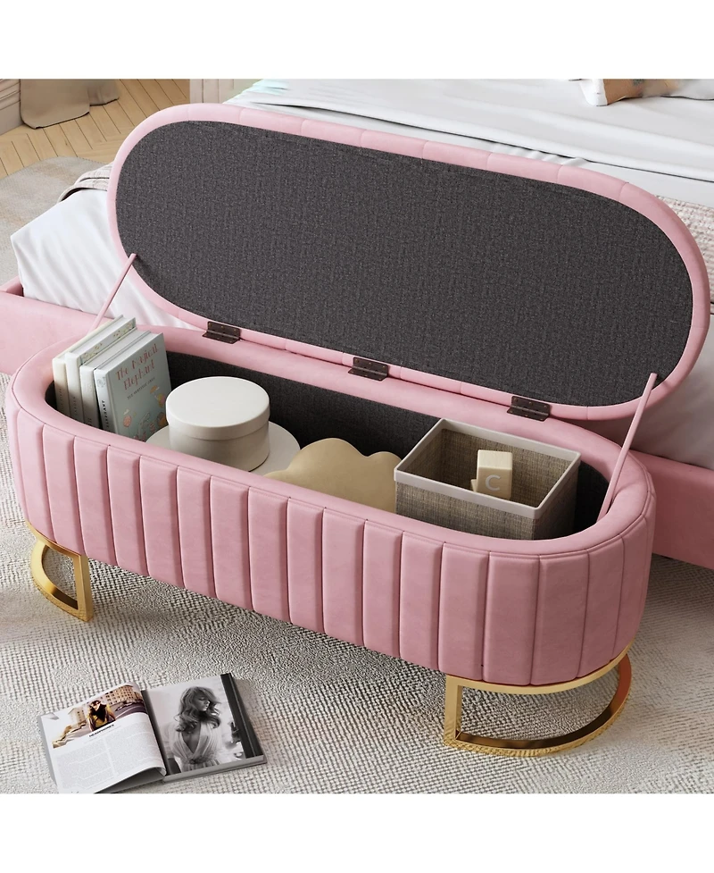 Elegant Velvet Upholstered Storage Ottoman Bench with Sturdy Metal Legs for Bedroom or Living Room-The Pop Home