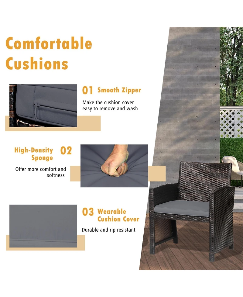 Gymax 3PCS Patio Pe Rattan Conversation Furniture Set Bistro w/ Waterproof Cover Turquoise