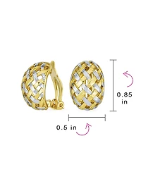 Bling Jewelry Half Hoop Shrimp Style Woven Braided Dome Two Tone Open Basket Weave Clip On Earrings Button Style Non Pierced Ears Silver Gold Plated B