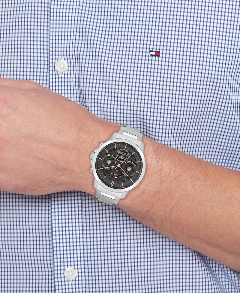 Tommy Hilfiger Men's Multifunction Silver Tone Stainless Steel Bracelet Watch, 43mm