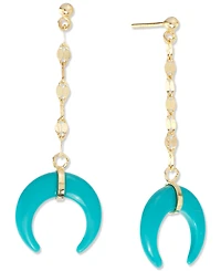 Simulated Turquoise Horn Double Mirror Link Linear Drop Earrings