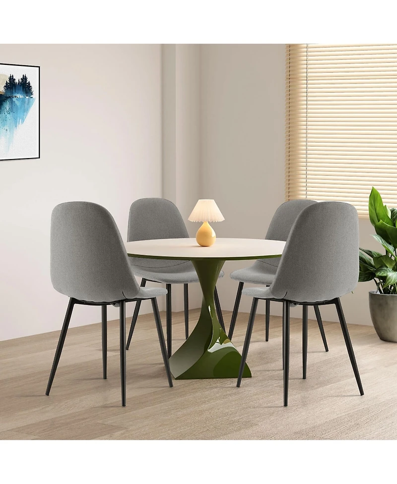 Gymax Dining Chairs Set of 4 Upholstered Fabric Chairs W/Metal Legs for Living Room