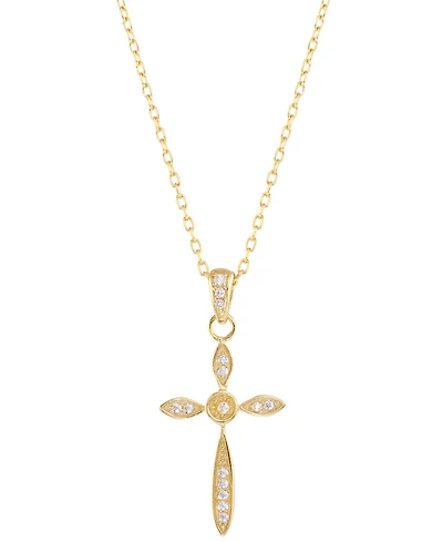 Cubic Zirconia Cross Pendant Necklace in 14k Gold-Plated Sterling Silver, 16" + 2" extender