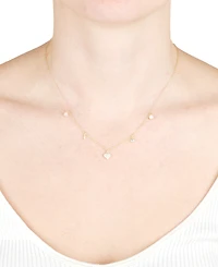 Freshwater Pearl (4mm) & Cubic Zirconia Heart Bezel Dangle Collar Necklace Sterling Silver, 16" + 2" extender (Also Available 14k Gold over St