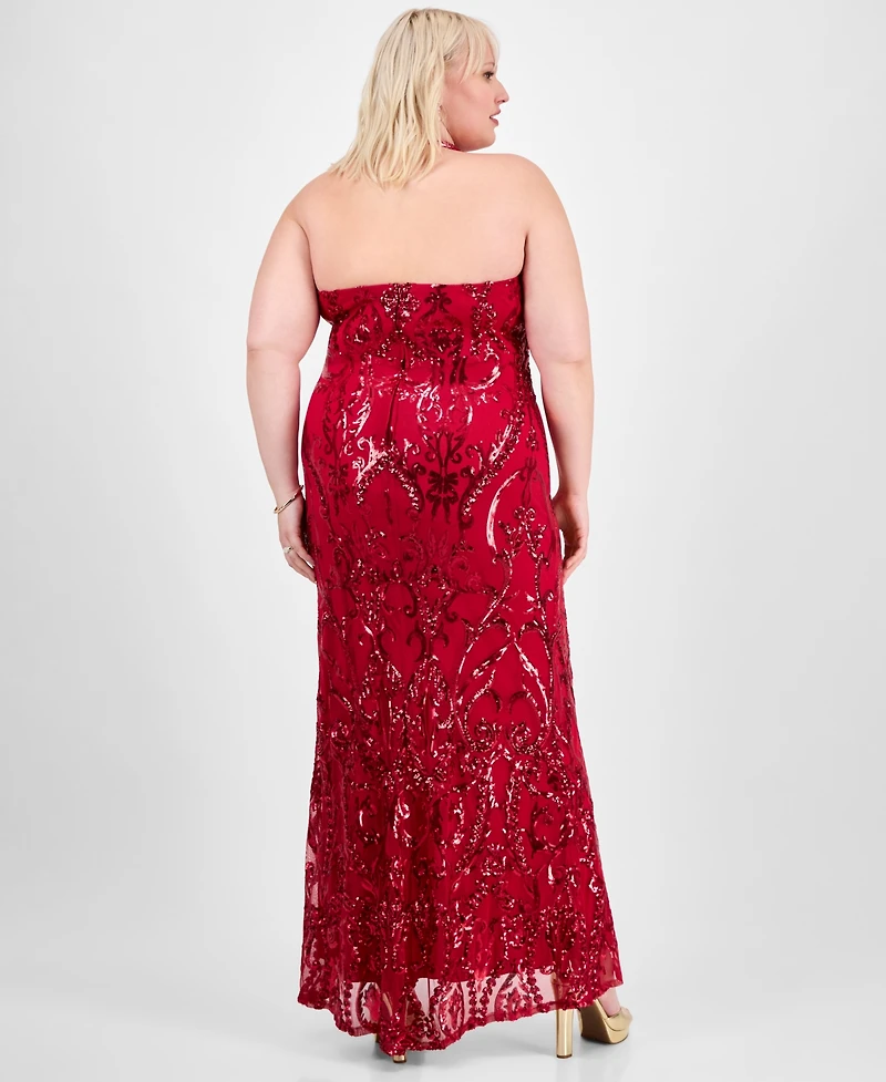 B Darlin Trendy Plus Size Sequin Embellished Halter Gown, Created for Macy's
