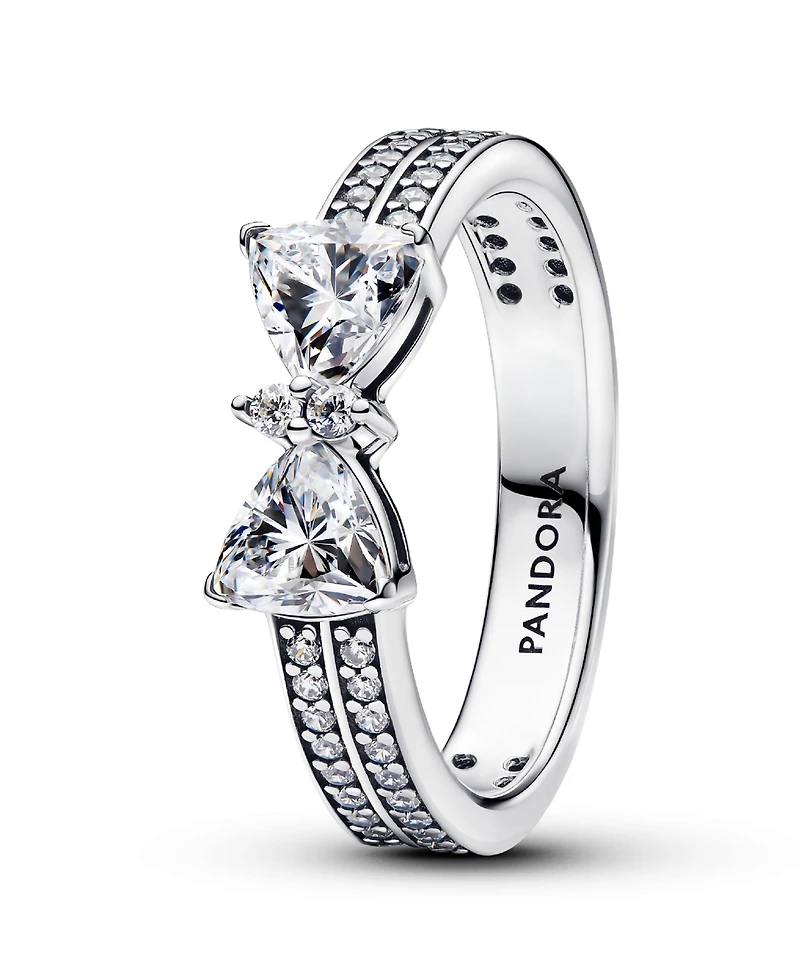 Pandora Sterling Silver Sparkling Bow Double-Row Ring
