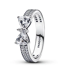 Pandora Sterling Silver Sparkling Bow Double-Row Ring