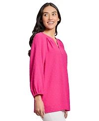 Jones New York Women's 3 Quarter Sleeve Notch Neck Popover Dotted Blouse