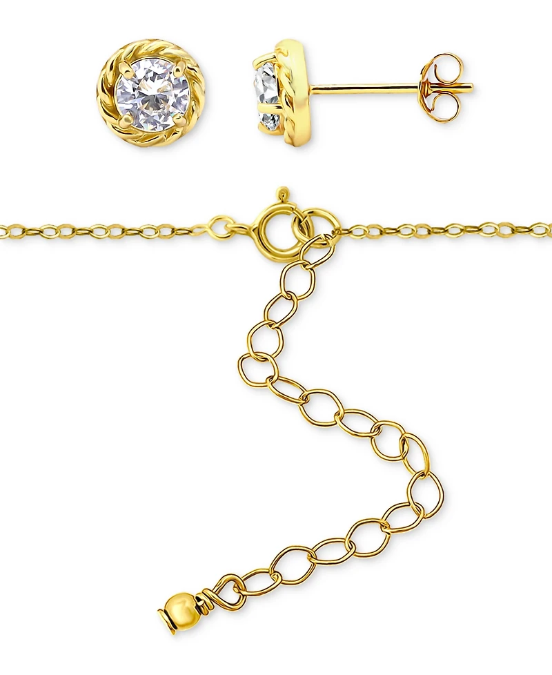 Giani Bernini 2-Pc. Set Cubic Zirconia (2-7/8 ct. t.w.) Infinity Rope Frontal Necklace & Round Border Stud Earrings 18k Gold Over Sterling Sil