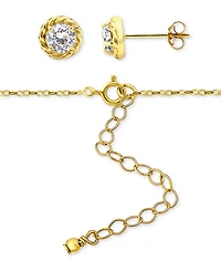 Giani Bernini 2-Pc. Set Cubic Zirconia (2-7/8 ct. t.w.) Infinity Rope Frontal Necklace & Round Border Stud Earrings 18k Gold Over Sterling Sil