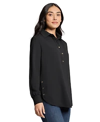 Long Sleeve Shirttail Side Button Popover Tunic