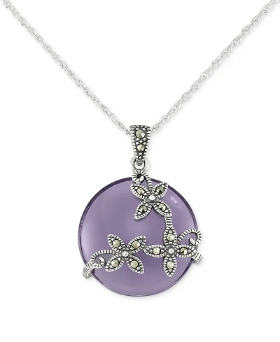 Macy's Marcasite (1/5 ct. t.w.) & Purple Glass Stone Pendant 18" Necklace in Sterling Silver