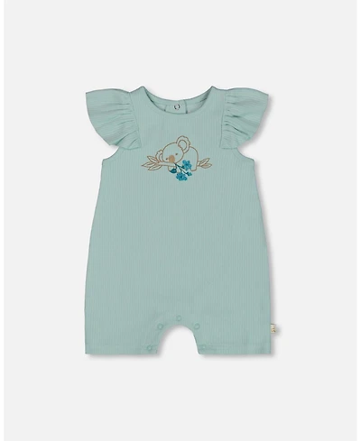 Deux par Baby Girls Organic Cotton Romper With Frills Light Blue