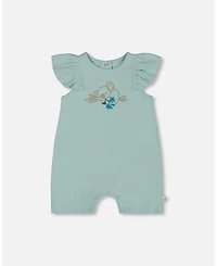 Deux par Baby Girls Organic Cotton Romper With Frills Light Blue