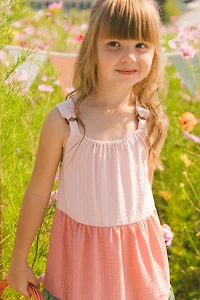 Deux par Deux Girl Tiered Color Block Peasant Dress Peach Pink And Green - Toddler|Child