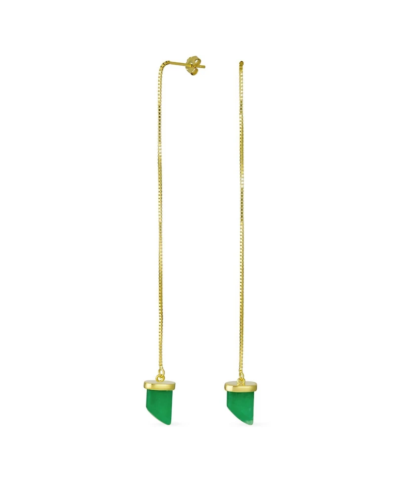 Bling Jewelry Protection Amulet Italian Horn Dangle Earrings Natural Green Jade and Gold Plated Silver