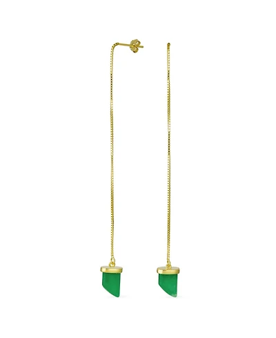 Bling Jewelry Protection Amulet Italian Horn Dangle Earrings Natural Green Jade and Gold Plated Silver