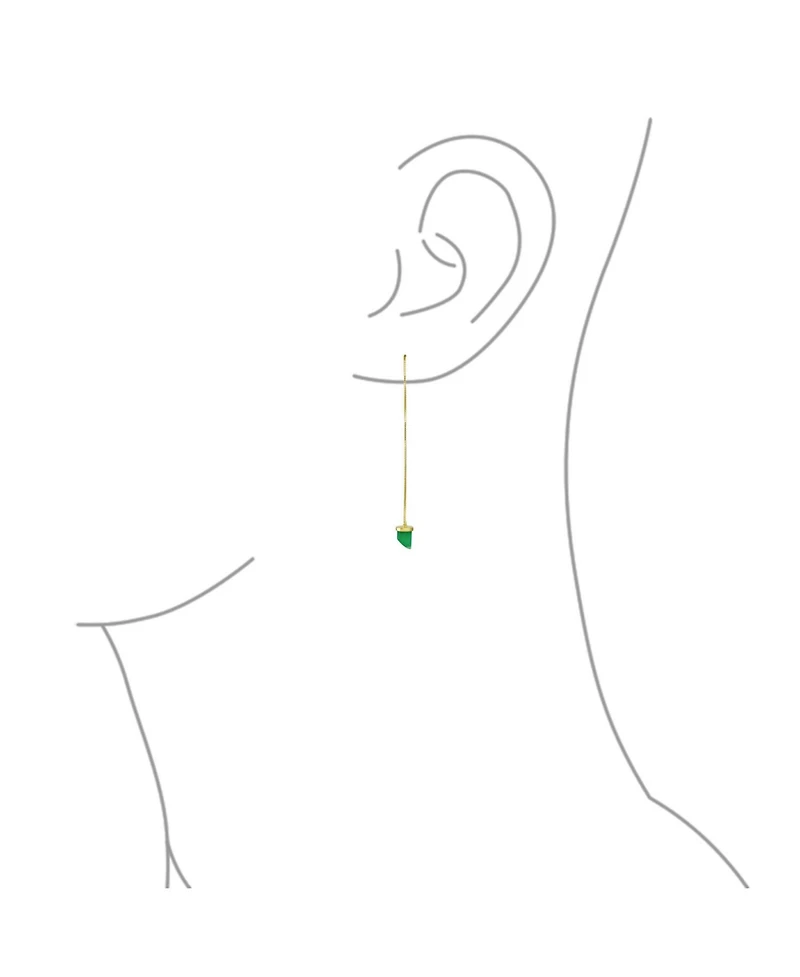 Bling Jewelry Protection Amulet Italian Horn Dangle Earrings Natural Green Jade and Gold Plated Silver