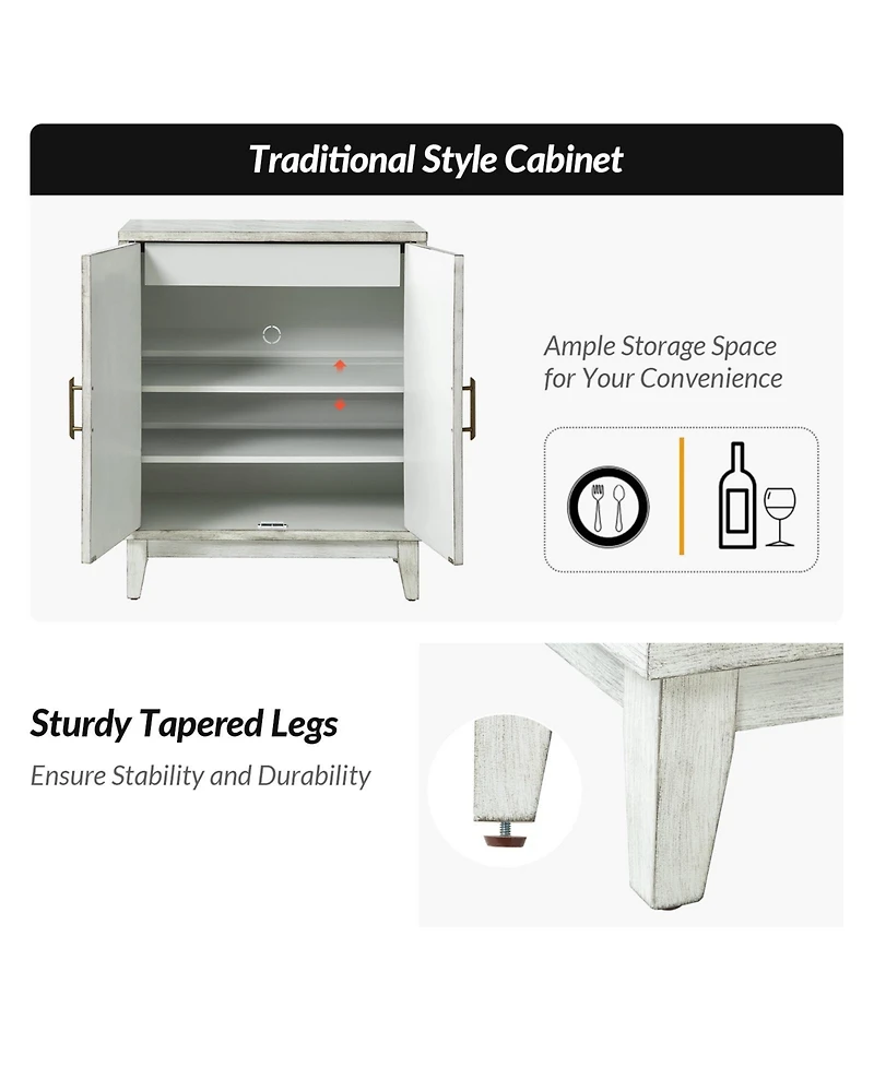 Eusebio Traditional Accent Cabinet with Hidden Drawer and Tapered Legs