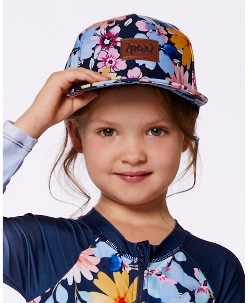 Deux par Deux Girl Printed Cap Navy And Yellow And Pink Flowers - Toddler|Child