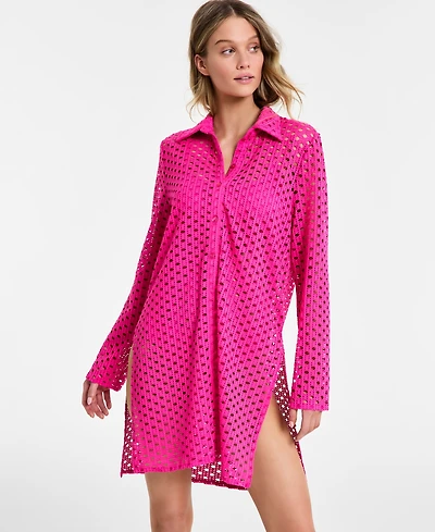 Carmen Marc Valvo Women's Crochet Tunic Swim Cover-Up