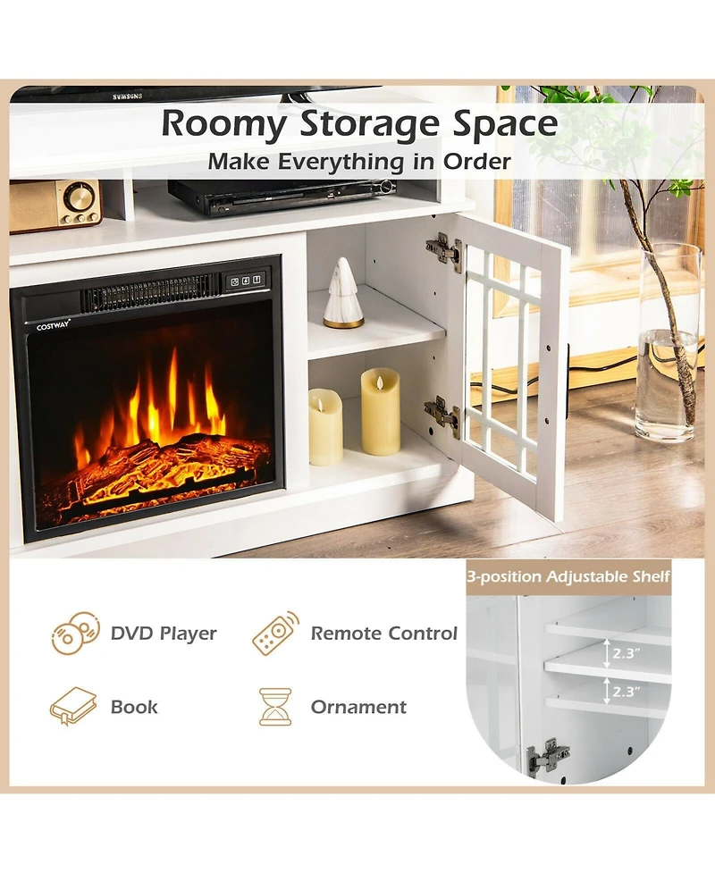 Gouun 48 Inch Electric Fireplace Tv Stand with Cabinets for TVs Up to 50 Inch