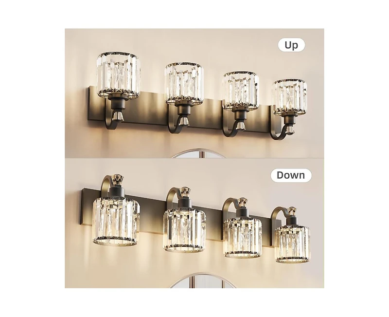 gaomon Modern Crystal Bathroom Vanity Lights Black Bathroom Light Fixtures Crystal Vanity Shower Lights Over Mirror, Mirror Glass Crystal Bathroom Van