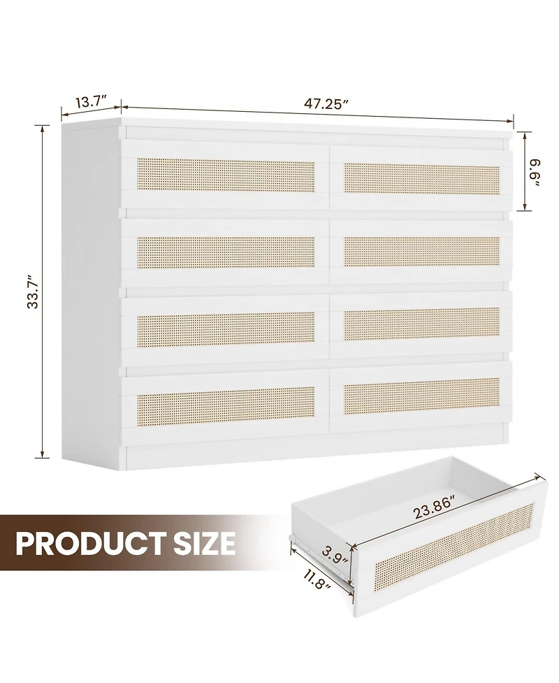 gaomon 8 Drawer Double Dresser for Bedroom, Rattan Chest of Dressers