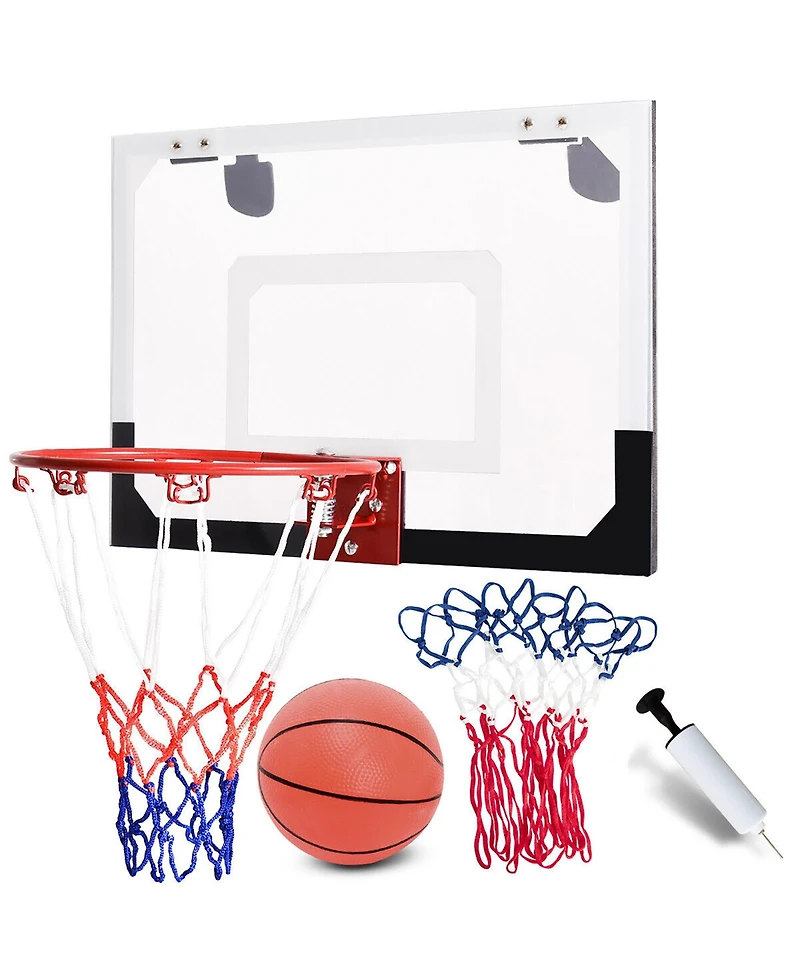Gymax Over-The-Door Mini Basketball Hoop Includes Basketball & Hand Pump Indoor Sports