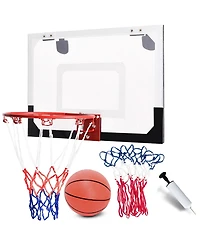 Gymax Over-The-Door Mini Basketball Hoop Includes Basketball & Hand Pump Indoor Sports