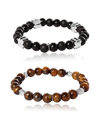 Lucky Brand Stretch Stone Bracelet Set – Black Onyx & Tiger s Eye