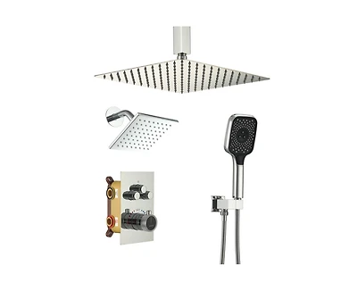Casainc Rainfall Symphony 3-Function Dual Shower Head Thermostatic Shower System with 3 Sprays Handheld
