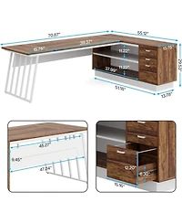 Tribesigns 71-Inch Executive Desk, L-Shaped Desk with Cabinet, Large Office Desk with Drawers and Storage Shelves, Writing Table Computer Desk