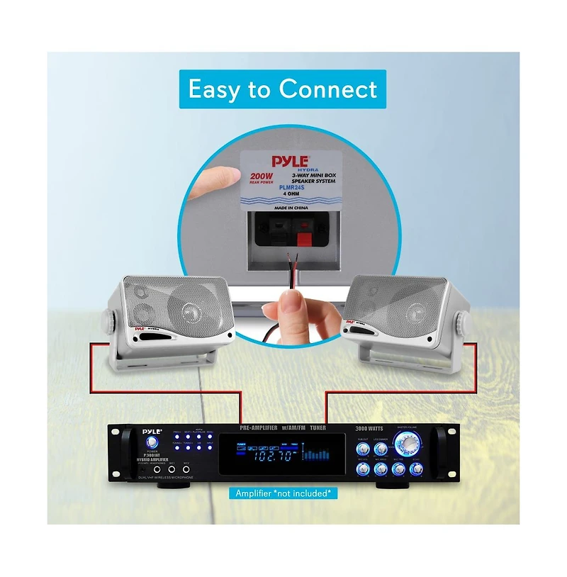 Pyle 3.5" 200 Watt 3-Way Weatherproof Mini Box Speaker System, Silver
