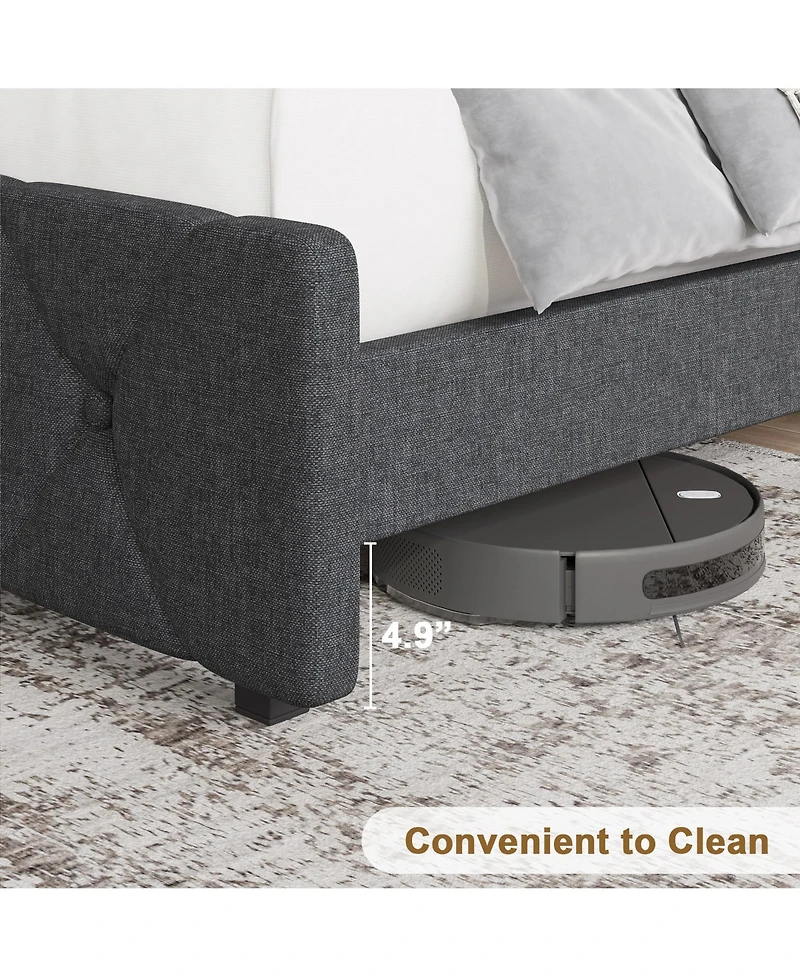 gaomon Upholstered Platform Bed Frame with Usb Ports - Adjustable Headboard, Strong Frame, Wooden Slats Support