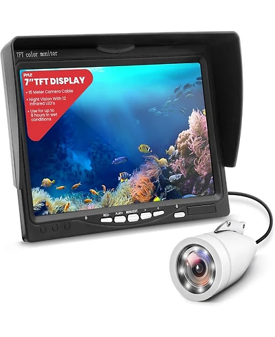Pyle 7'' Lcd Monitor Underwater Fishing Camera, 1000TVL, White