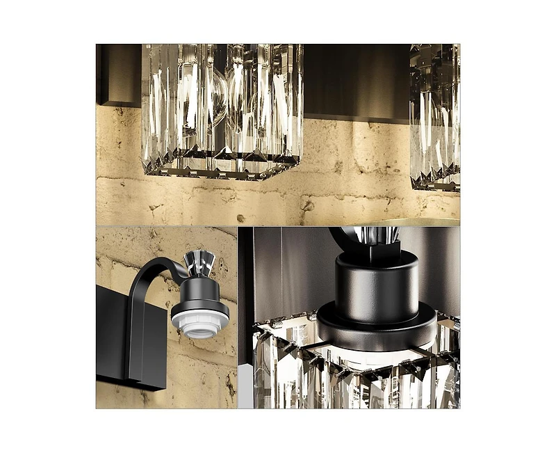 gaomon Modern Crystal Bathroom Vanity Lights Black Bathroom Light Fixtures Crystal Vanity Shower Lights Over Mirror, Mirror Glass Crystal Bathroom Van