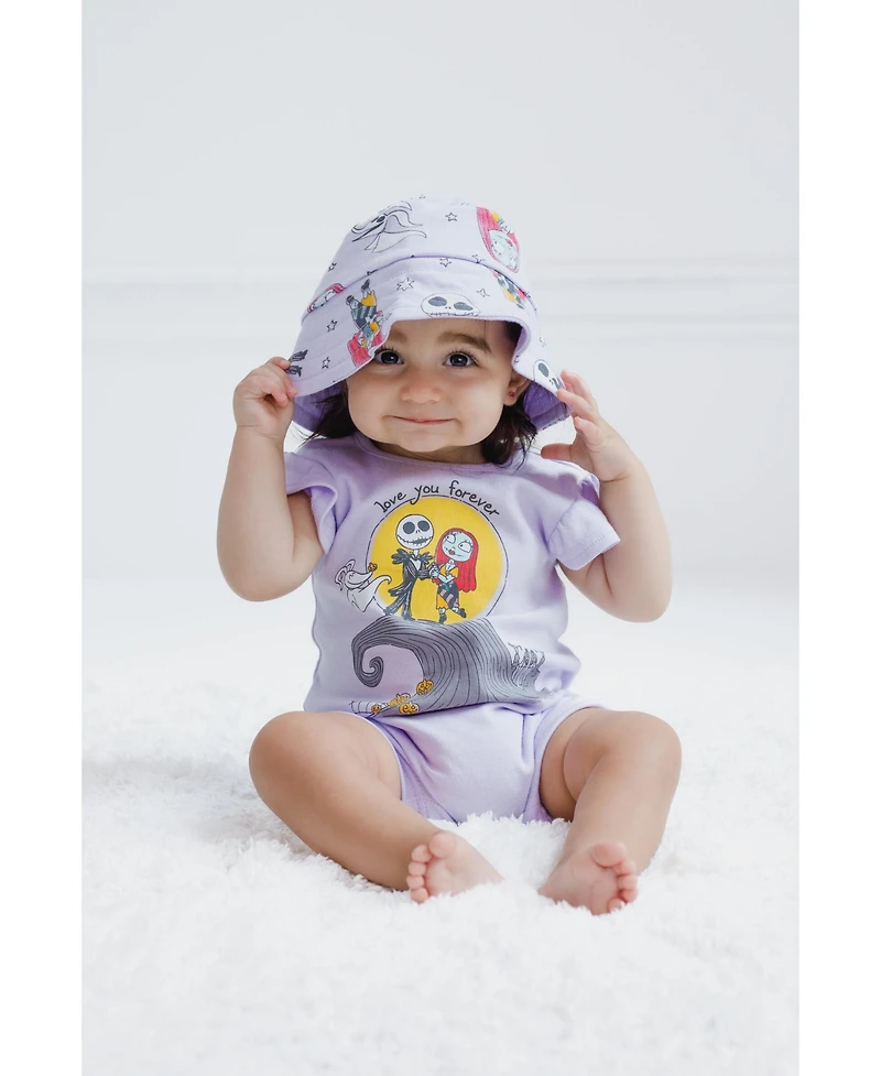 Nightmare Before Christmas Baby Girls Disney Snap Romper and Bucket Sun Hat