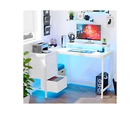 gaomon L Shaped Desk with Power Outlets & Led Lights, Computer Desk with Drawers & Shelves