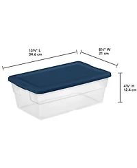 Sterilite Stackable 6 Qt Storage Box Container, Clear, Marine Blue Lid, 5 Pack