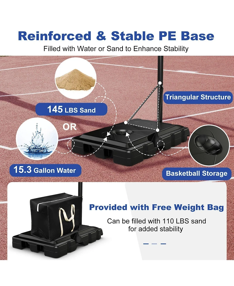 Kuyotq Portable Basketball Hoop with 8 to 10 Ft 5-Level Height Adjustable