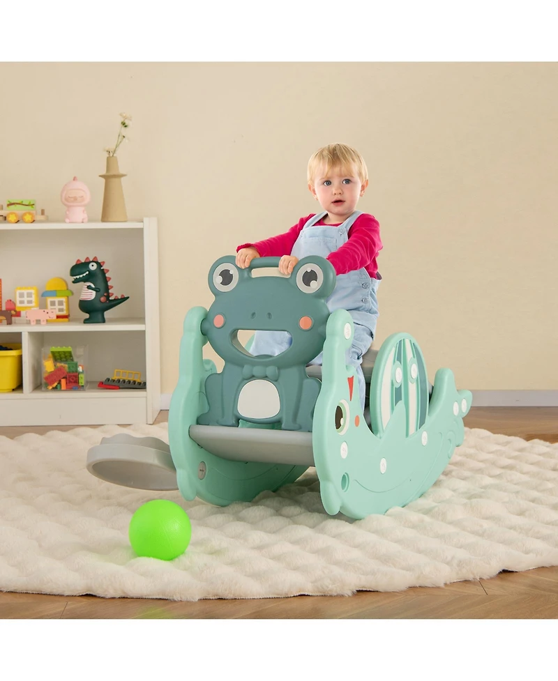 Kuyotq 3-in-1 Kids Slide Rocking Horse Set Convertible Toddler Slide with Basketball Hoop