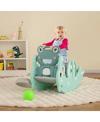 Kuyotq 3-in-1 Kids Slide Rocking Horse Set Convertible Toddler Slide with Basketball Hoop