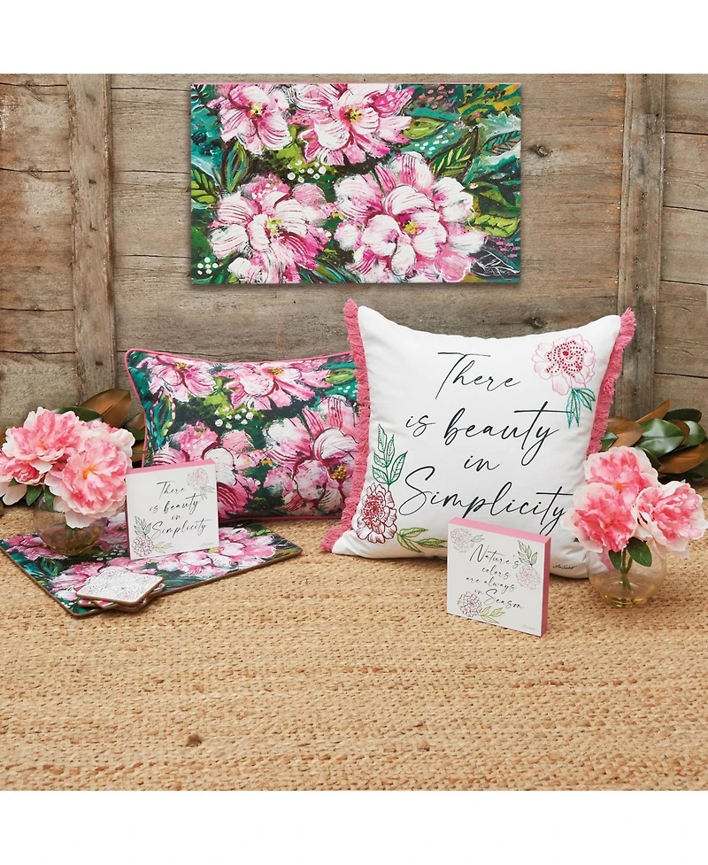 14" x 22" Peony Spring Printed and Embellished Spring Easter Themed Accent Throw Pillow