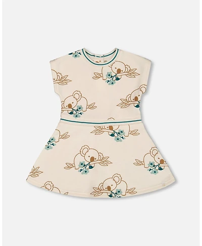 Deux par Baby Girls Printed French Terry Dress Off-White And Koala