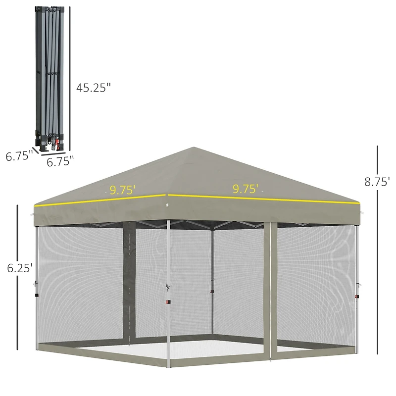 Outsunny 10' x 10' Pop Up Canopy Party Tent with Wheeled Bag,