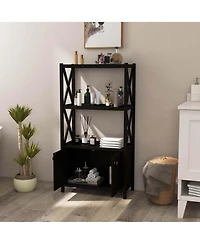 Bathroom Storage Cabinet with Open Shelves & Double Doors Modern Organizer